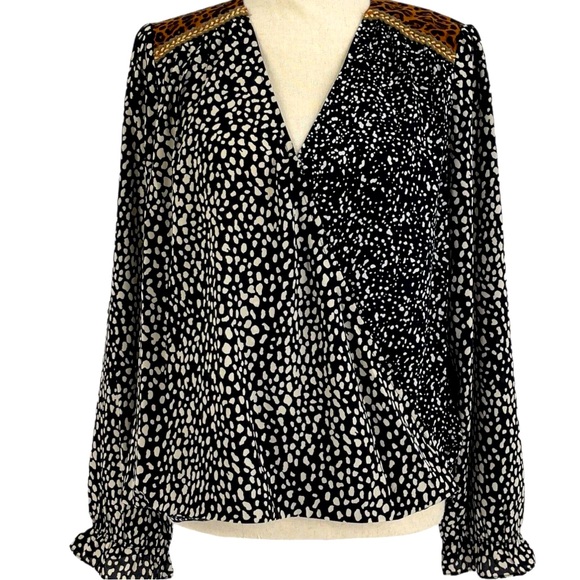 Anthropologie Tops - Anthropologie THML Leopard Print Sheer Long Sleeve Keyhole Blouse size Medium